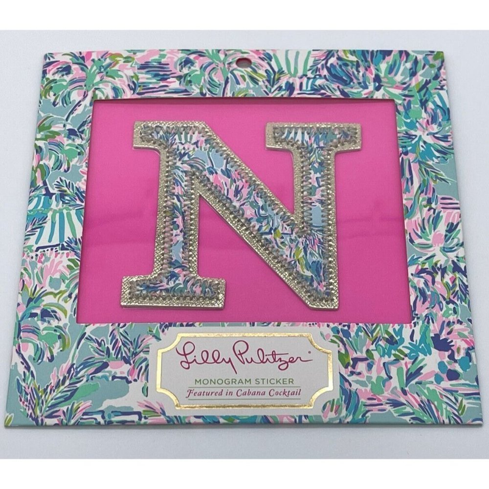 New In Box Lilly Pulitzer Letter "N" Monogram Sticker Pattern Cabana Cocktail - Picture 2 of 3